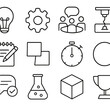© Ivanja - Innovation Workshop Icons. Outline icon set of innovation workshops: light bulb, gear icon, group discussion,