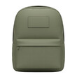 © Mari - Front View of a Sage Green Backpack with a Rectangular Patch and Zippered Pocket on a Transparent Background Ideal for School or Travel Use