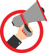 © M-KOS - Hand holding megaphone in red circle icon
