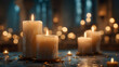 © john - Christmas advent candle light in church with blurry golden bokeh for religious ritual or spiritual zen meditation, peaceful mind and soul