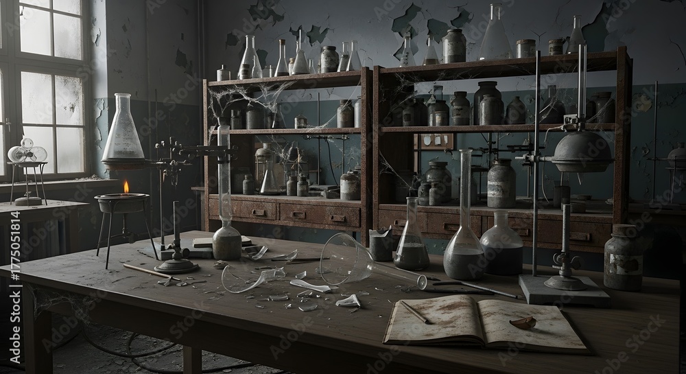 Eerie Abandoned Laboratory: Dusty Scientific Equipment, Cobwebs, and ...