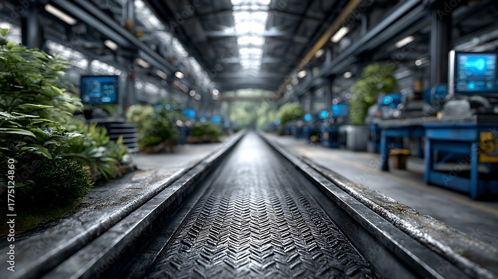 Assembly line integrated with AI-controlled conveyor belts and ...