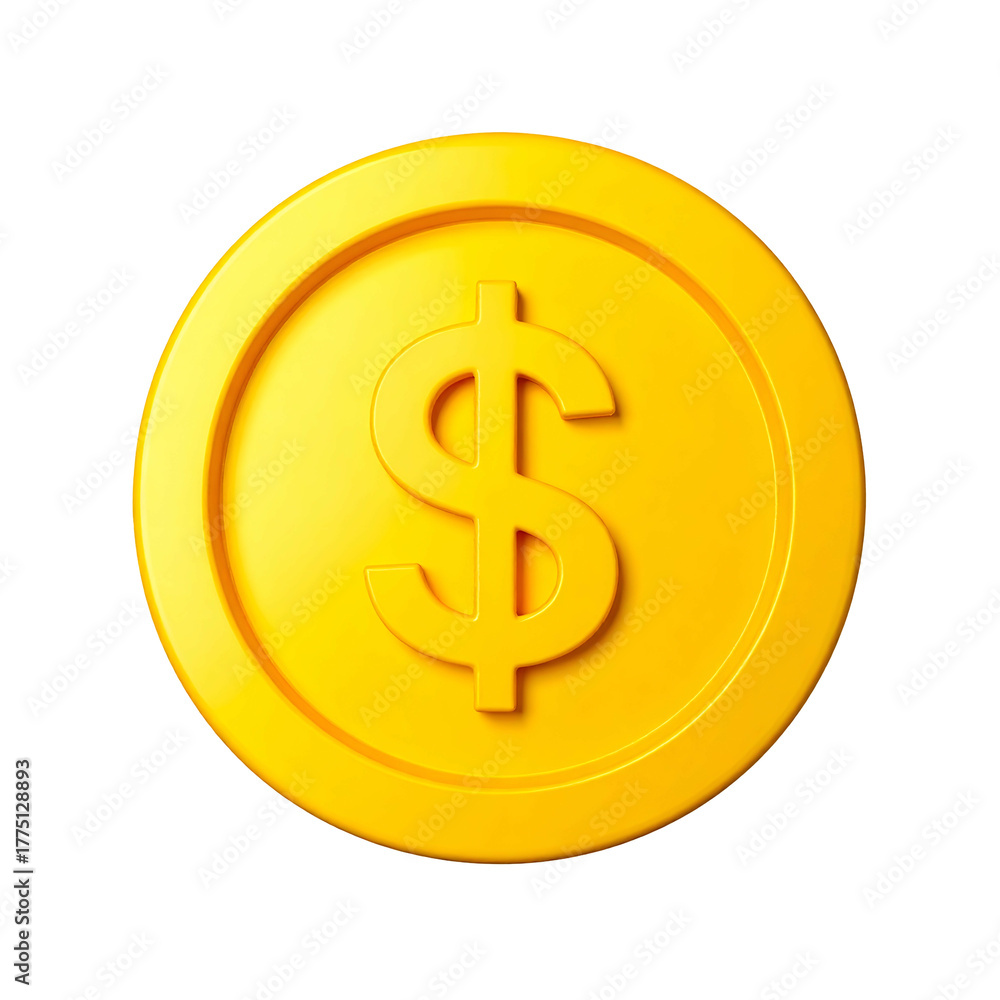 A shiny, gold coin with a prominent dollar sign, set against a black background