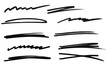 © Uuganbayar - Underline stroke marker felt pen scribbles doodle line collection. Hand drawn outline sketch wave brush mark elements crosshatch rough dividers set for text highlight underline emphasis.