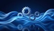 © Suparto - Sleek metallic gears rotating within a luminous blue abstract background, symbolizing engineering innovation and digital technology workflow process