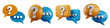 © Ikz Digital Artworks - Orange and blue speech bubbles with question marks isolated on transparent background