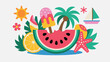 © Megla - Summer vacation elements with watermelon, popsicle, and palm trees