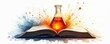 © Pete - Illustration of laboratory flask with colored liquid placed on open book. Artistic representation of science and education with splashes. Concept of chemistry and knowledge