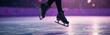 © Pete - Close up of figure skater shoes mid jump on ice. Starry night sky and purple background create magical atmosphere. Athlete performs gracefull winter sport move.