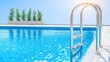 © JK_kyoto - Sparkling Blue Water in Swimming Pool with Ladder and Green Plants in Sunny Day Under Clear Sky