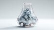 © Jam - Transparent glass vase shaped as human nose filled with gray stones, respiratory health concept