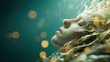 © NingPhattraphorn - A serene portrait of a person submerged underwater, with flowing hair and ethereal light a dreamlike atmosphere, ai tech merged background