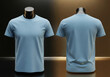 © Odye Design Art - Professional 3D rendering of a blank light blue short-sleeved t-shirt displayed on a headless mannequin, offering clear front and back views for apparel design mockups and product presentation