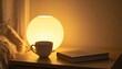 © Marcelino Victor M - Cozy bedside lamp with cup and book at night, warm light