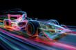 © CREATIVE VIBES! - Dynamic formula race car speeding with vibrant light trails showing the blur of motion, showcasing high speed and cutting edge automotive technology