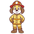 © Chimera - Friendly puppy firefighter character in a yellow uniform. Adorable animal professional mascot design isolated on a white background