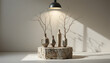 © ElMosamem - Minimalist studio still life with abstract ceramic stems on weathered stone pedestal