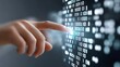 © pkproject - Close up of a human finger touching a futuristic screen filled with glowing binary code representing digital interaction and data flow
