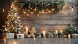© GQ881 - Christmas Gingerbread Man and Gift Decoration Scene, Warm Festive Home Material, Christmas Elements Layout Background