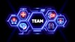 ©                  M.G - Neon Hexagon Network With Team Word And Icons teamwork collaboration