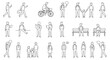© dikifajarfadilah - line art human figures diverse people in various poses walking reading sitting and interacting for illustrating urban life concepts.