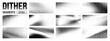 © RDVector - Gradient pixel bitmap dither with background bit set and bg pattern game. Halftone shape effect with duotone tone gradation mosaic and square speckle video. Retro arcade blend with geometry dithering