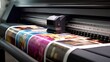 © Oleh - Large format industrial printer operating in a printing production facility, producing new colorful graphic design images and advertisements on a continuous roll of paper