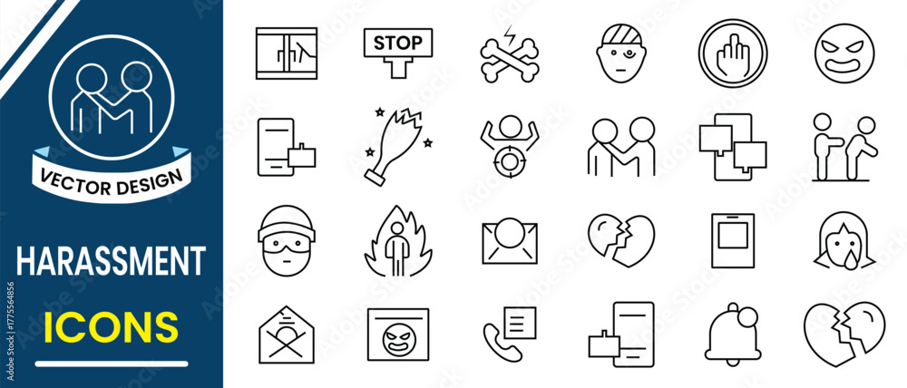 Harassment icons set. Harassment and abuse line icon. Creative icons ...