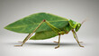 © JB - Leaf Insect, 3D illustration of a cute nice leaf insect that looks like a green leaf. green background. isometric view. minimalistic style, vibrant colors.