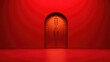 © suriya - Minimalist 3D rendered red room with an arched, riveted door. Abstract background for design or spiritual concepts.