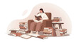 © Nuna - Illustration Of A Person Comfortably Reading Books In A Cozy Reading Nook