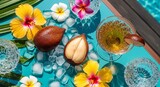 Exotic Arrangement Featuring Salak Fruit, Flowers, Icy Refreshments, And Vibrant Colors