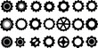 © Creatives Mind - Gear icon illustration with mechanical wheels, industrial cogs, engineering parts, machinery elements, black silhouettes, vector design, technology symbols, mechanical components set