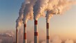 © JK_kyoto - Industrial smokestacks releasing thick smoke into a colorful sunset, depicting environmental challenges and pollution concerns