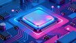 © ibhonk - Glowing central processing unit illuminates complex electronic circuitry with vibrant neon light