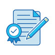 © Pro stocker - Document approval certificate pen paper icon represents agreement contract quality assurance and business success
