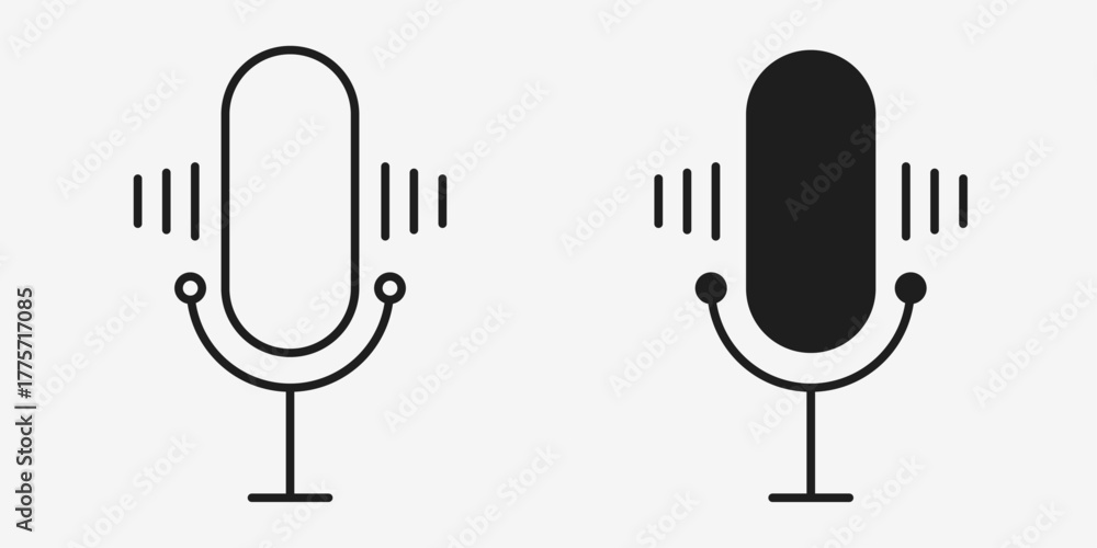 Minimal voice command icon in clean line style, featuring a clear mic ...
