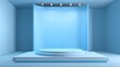 © ShahinAlam - Empty blue stage with spotlights and platform for product presentation
