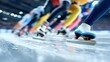 © Oleh - Speed skaters propelling across the ice rink, feet and blades blurred with motion, creating a dynamic sense of speed and intense competition in a winter sport