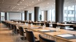 © Generative AI - Conference Room Setup with Tables and Chairs for Business Meeting or Corporate Event