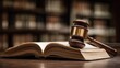 © Generative AI - Gavel Resting on an Open Law Book in a Library, Symbolizing Justice and Legal Studies
