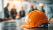 © Generative AI - Construction Meeting with Orange Hardhat Focus: Safety First and Team Collaboration Concept