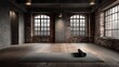 © Generative AI - Industrial Loft Yoga Studio with Mat, Natural Light and Exposed Brick, Perfect for Fitness and Wellness Advertising