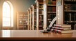 © Dara - A wooden table with a feather and inkwell in a library setting.