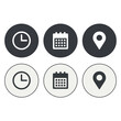 © SnapArtStock - Set of six circular icons representing time calendar and location