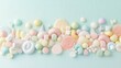 © Sinechana - 46.A cheerful and whimsical candy display featuring a mix of rainbow-colored chocolates, marshmallows, and hard candies, contrasting beautifully against a pastel turquoise backdrop for a fun,