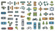 © Stock Image Zone - Top view vector icon collection of furniture, vehicles, and plants for architectural planning