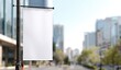 © AI STOCK ZONE - Stylish photo of vertical blank white banner on a pole in a city street