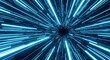 © XT Dabro - A vibrant blue futuristic hyper-speed light tunnel background illustrating digital data travel, technology communication, and abstract science fiction cosmic warp effects