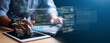 © Smile Studio AP - AI developer coding on laptop and tablet with virtual interface, data visualization, and programming code. Concept of artificial intelligence, software development, and innovation.